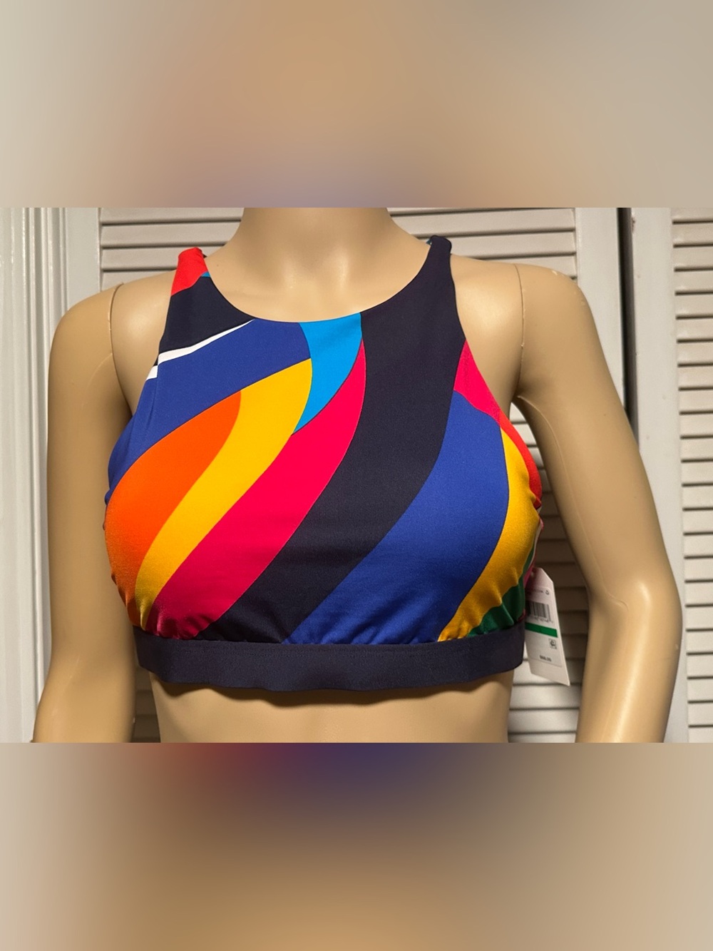 NWT Nautica Rainbow Stripe Sails High-Neck Bikini Swim Top Large L